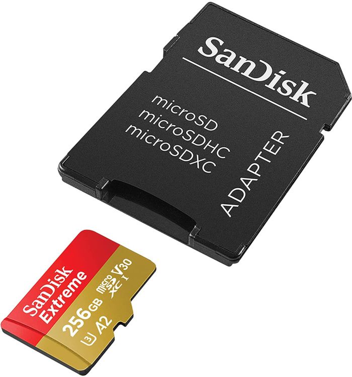 SanDisk 256 GB microSDXC UHS-I U3 V30 A2 Extreme (SDSQXAV-256G-GN6MA)