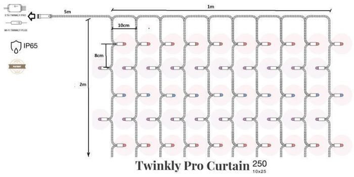 Smart LED Гірлянда Twinkly Smart LED Pro Curtain RGBW 250 10-по-25, IP65, AWG22 PVC Rubber зелений (TW-PLC-CU-CA-10X25SPP-GR)