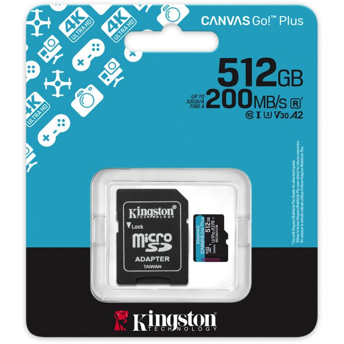Kingston 512 GB microSDXC Canvas Go! Plus UHS-I U3 V30 A2 Class 10 + Adapter (SDCG4/512GB)