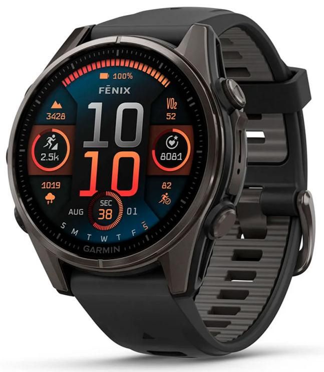 Garmin Fenix 8 43mm AMOLED Sapphire Carbon Gray DLC Tit. w. Black/Pebble Gray S. Band (010-02903-20/21)