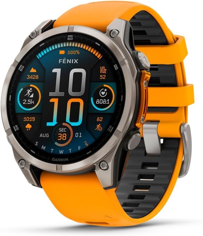 Garmin Fenix 8 47mm AMOLED Sapphire Titanium w. Spark Orange/Graphite Silicone Band (010-02904-10/11)