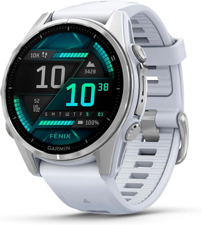 Garmin Fenix 8 43mm AMOLED Silver with Whitestone Silicone Band (010-02903-00)