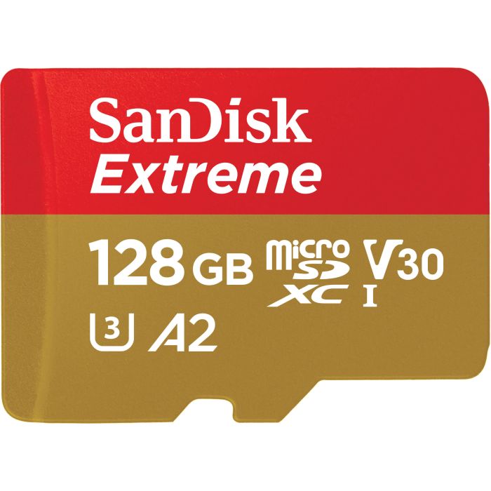 SanDisk 128 GB microSDXC UHS-I U3 V30 A2 Extreme (SDSQXAA-128G-GN6MN)