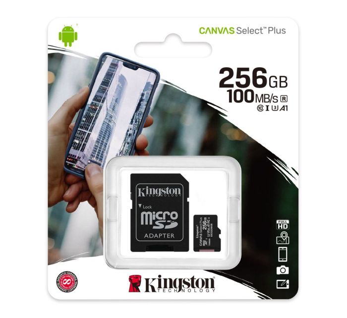 Kingston 256 GB microSDXC Class 10 UHS-I U3 Canvas Select Plus + SD Adapter SDCS2/256GB